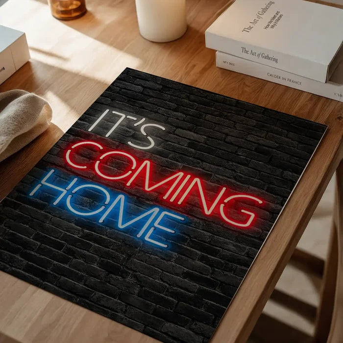 It's Coming Home England Football Poster Print unframed on a home office desk