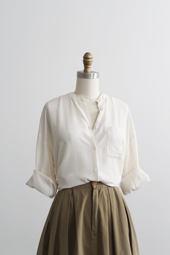 ivory silk button up tunic