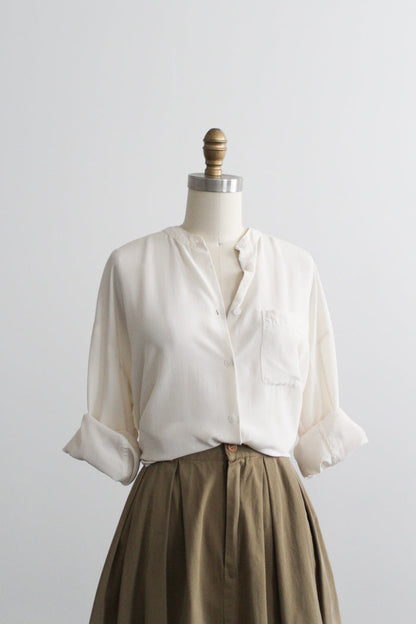 ivory silk button up tunic