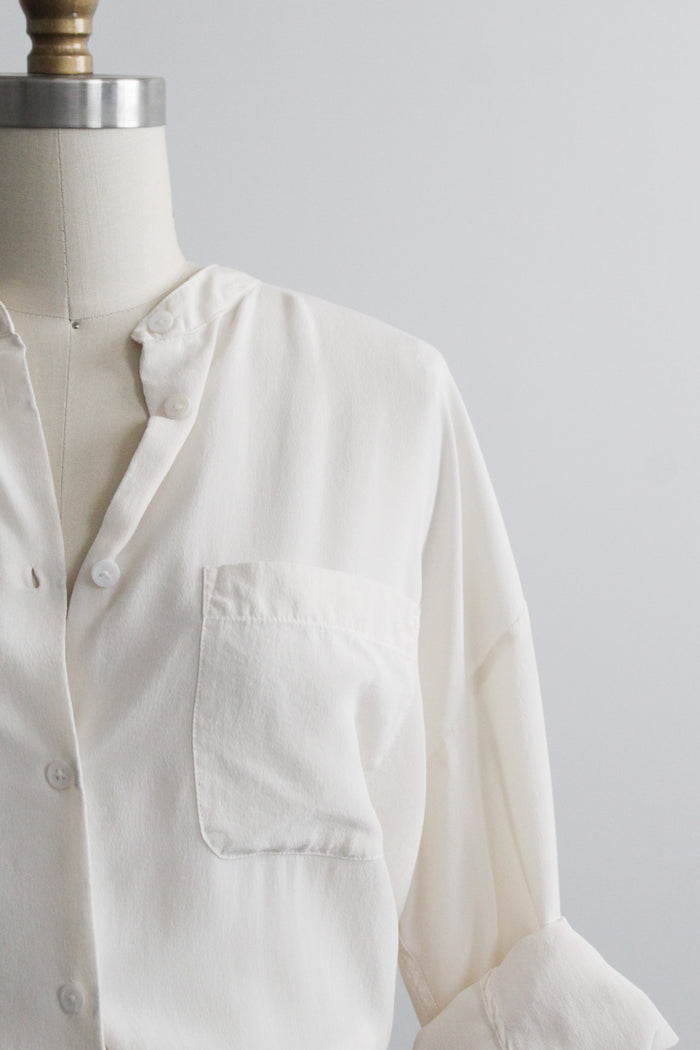 ivory silk button up tunic