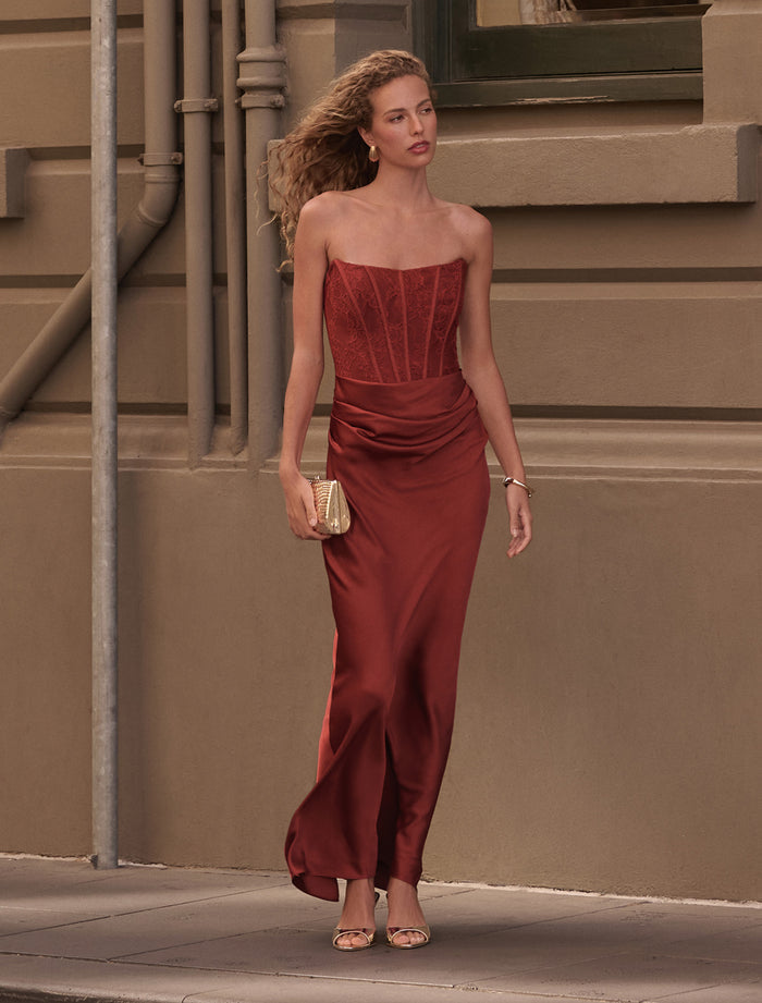 Ivy Lace Corset Drape Maxi Dress Forever New