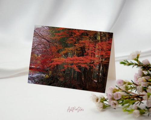 Japanese Scenery Autumn Mountain Park, Japan Landscape Custom Greeting Cards