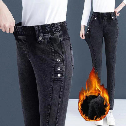 Jean skinny élastique en peluche chaude