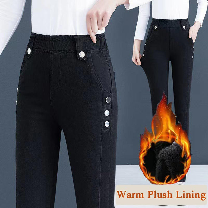 Jean skinny élastique en peluche chaude