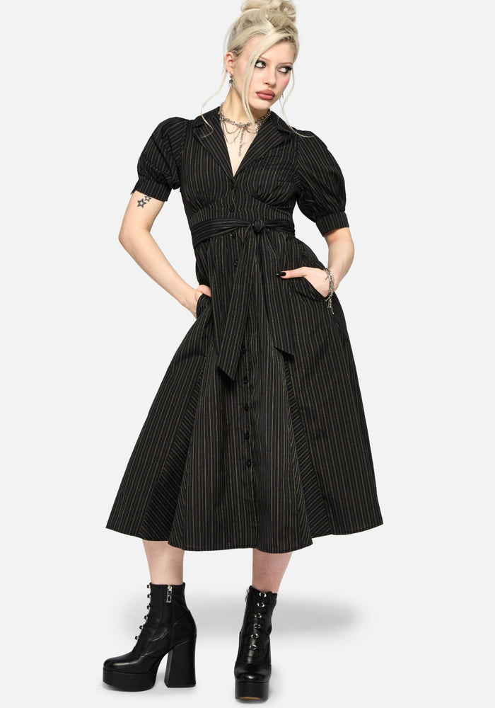 Jenna Stripe Cotton Tie Midi Dress