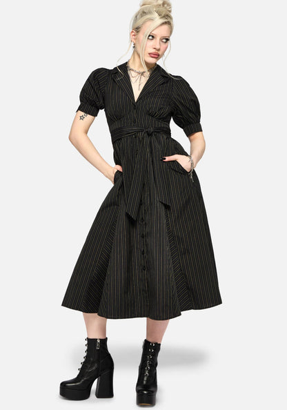 Jenna Stripe Cotton Tie Midi Dress