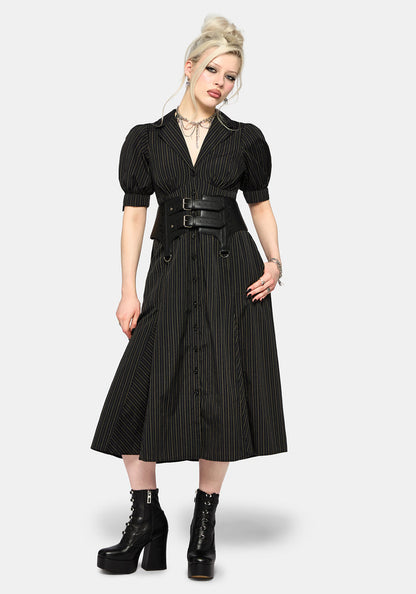 Jenna Stripe Cotton Tie Midi Dress UK 6