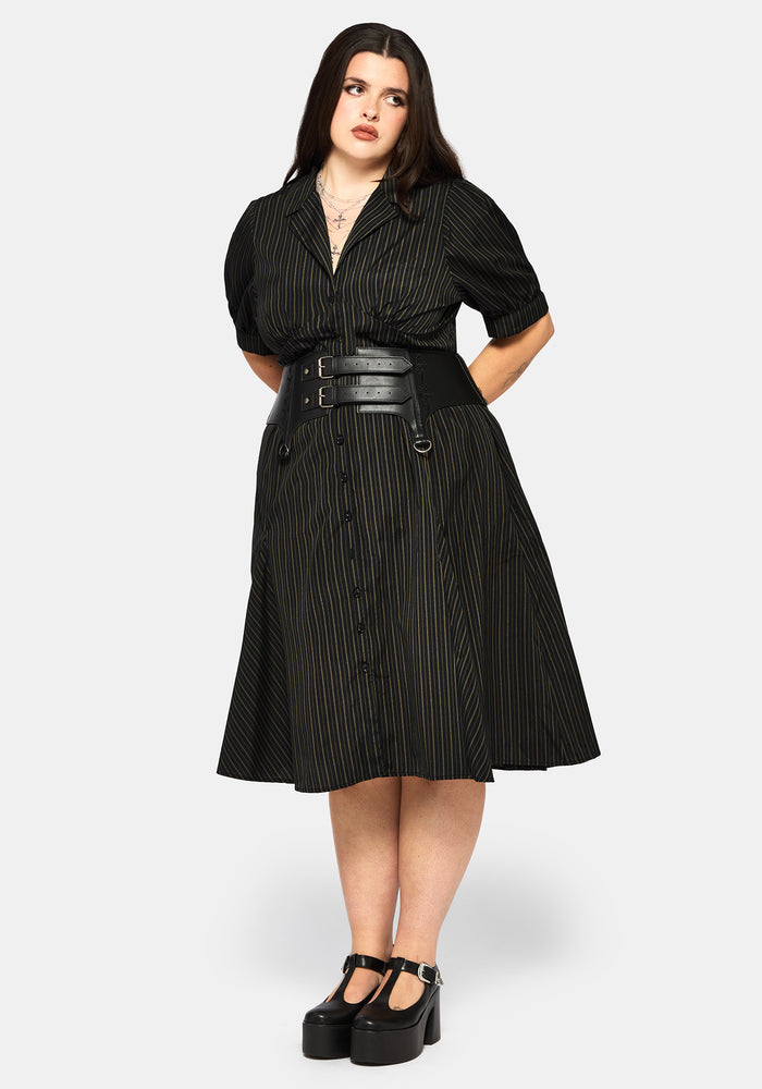 Jenna Stripe Cotton Tie Midi Dress