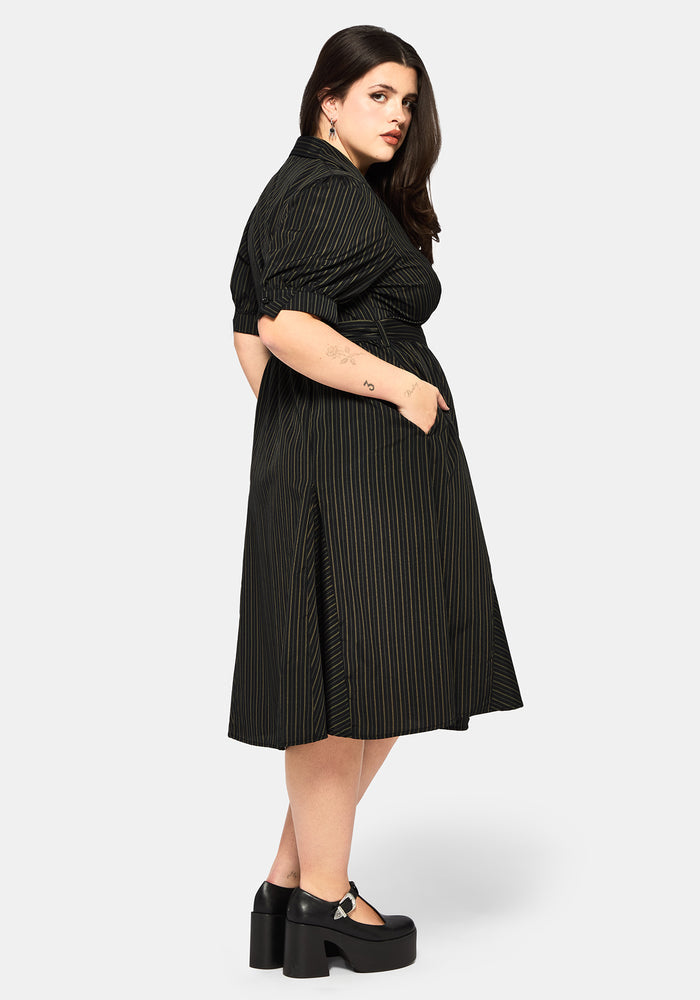 Jenna Stripe Cotton Tie Midi Dress