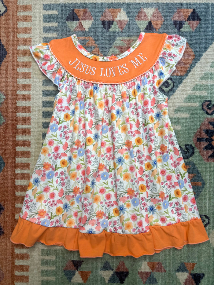 “Jesus Loves Me” Embroidered Floral Dress