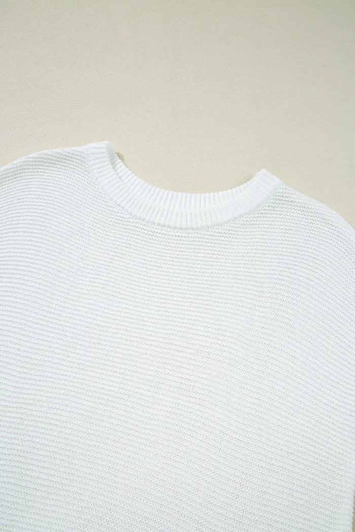 Jet Stream Solid Colour Sweater Tee with Side Slits - S / 100% Acrylic - Sweaters & Cardigans/Short Sleeve