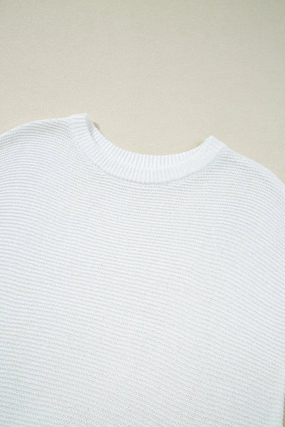 Jet Stream Solid Colour Sweater Tee with Side Slits - S / 100% Acrylic - Sweaters & Cardigans/Short Sleeve