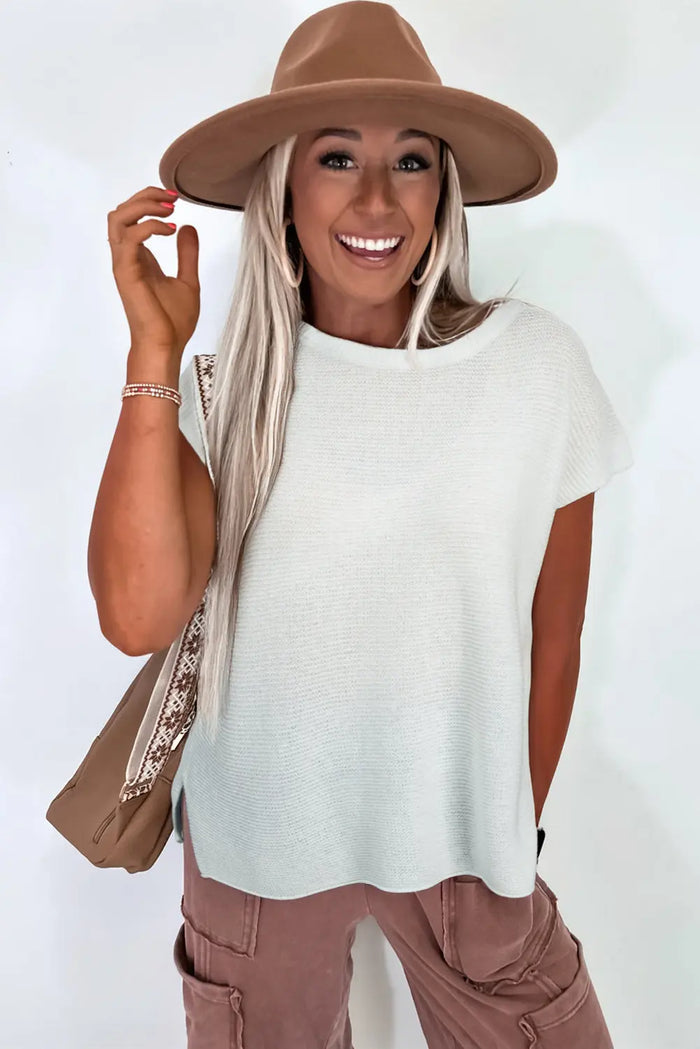 Jet Stream Solid Colour Sweater Tee with Side Slits - Sweaters & Cardigans/Short Sleeve