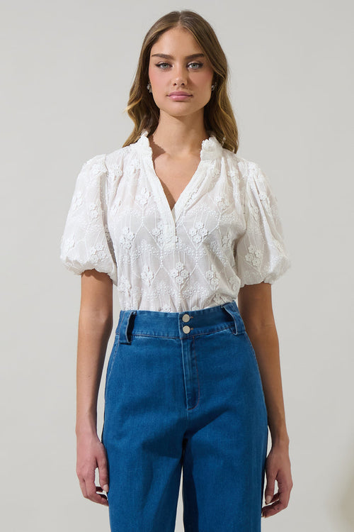 Joicy Embroidered Close to You Split Neck Top
