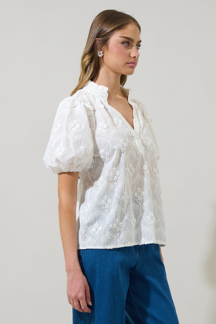 Joicy Embroidered Close to You Split Neck Top