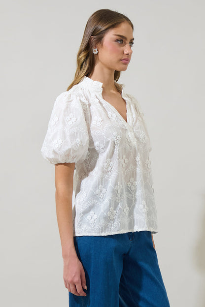 Joicy Embroidered Close to You Split Neck Top