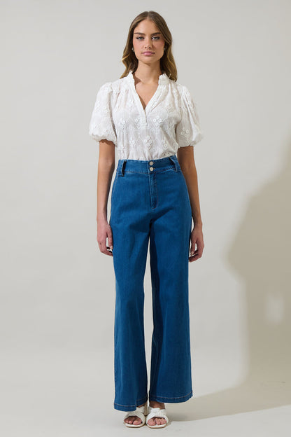 Joicy Embroidered Close to You Split Neck Top