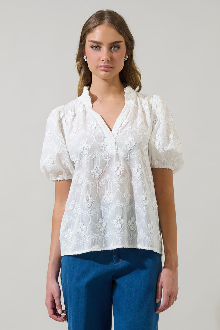 Joicy Embroidered Close to You Split Neck Top
