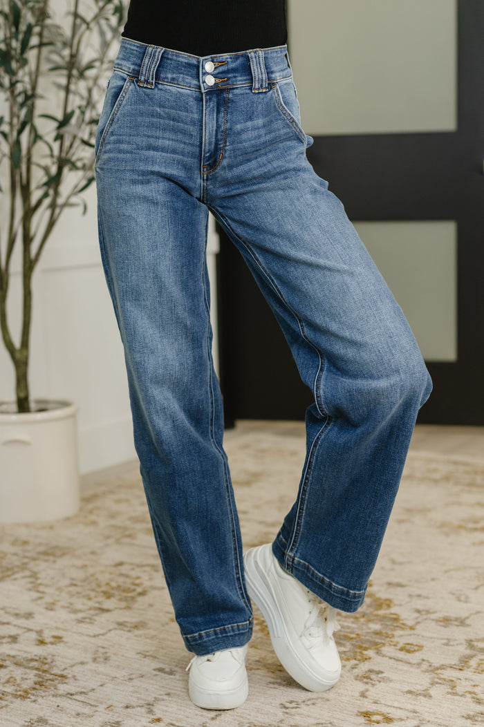 Judy Blue High Rise Double Button Wide Leg Jeans