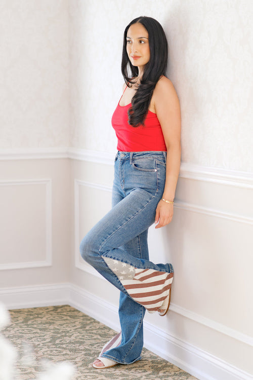 Judy Blue High Waist Americana Freedom Rings Flag Print Flare