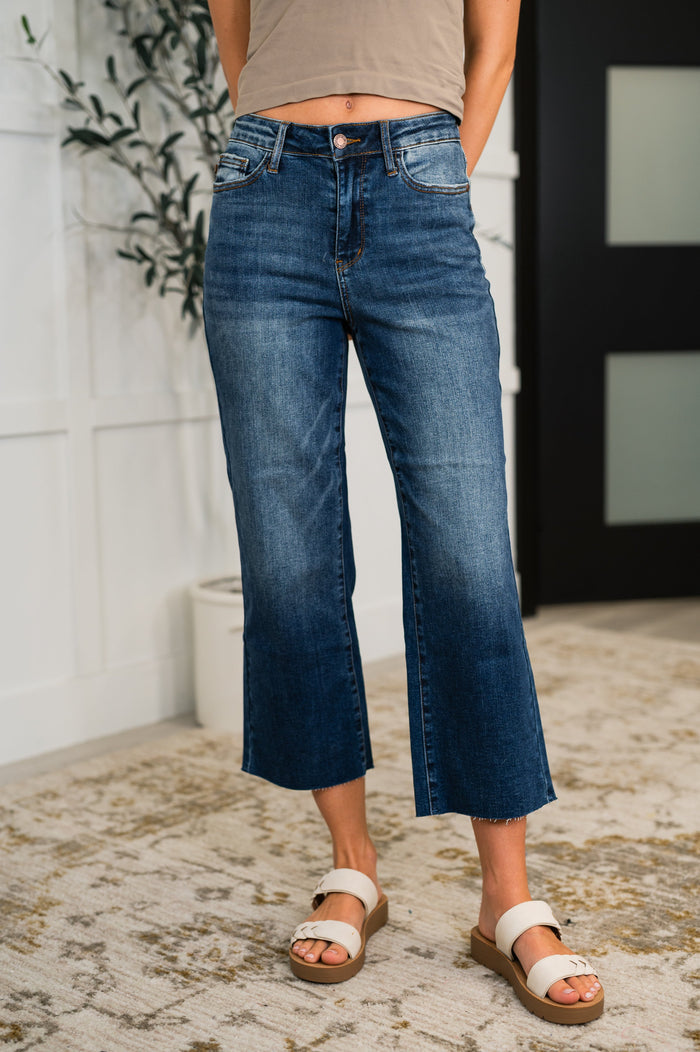Judy Blue High Waist Back Pocket Embroidery Crop Wide