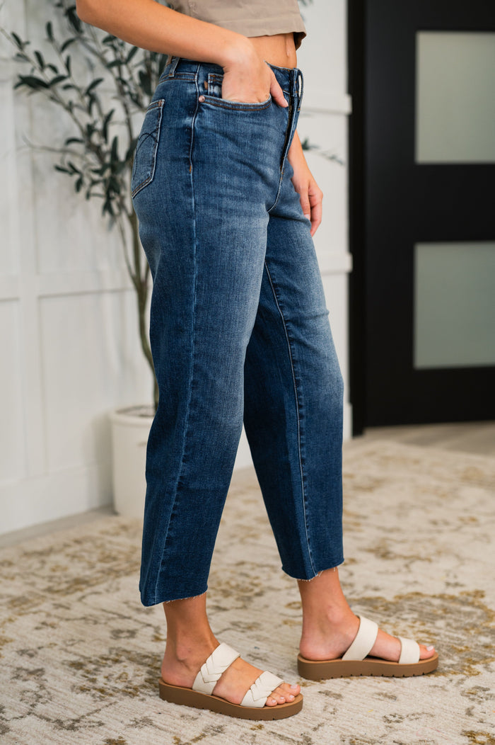 Judy Blue High Waist Back Pocket Embroidery Crop Wide