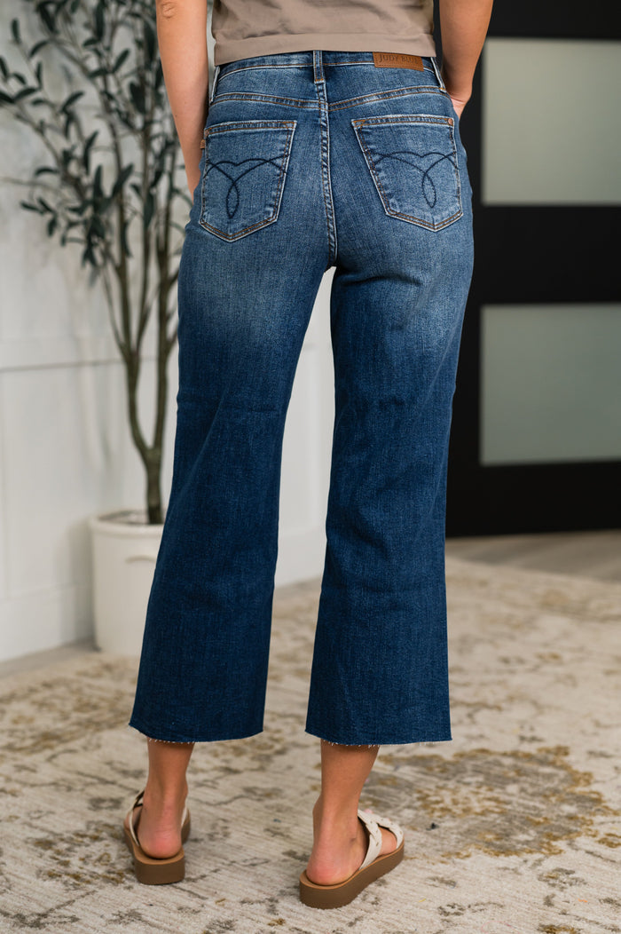 Judy Blue High Waist Back Pocket Embroidery Crop Wide