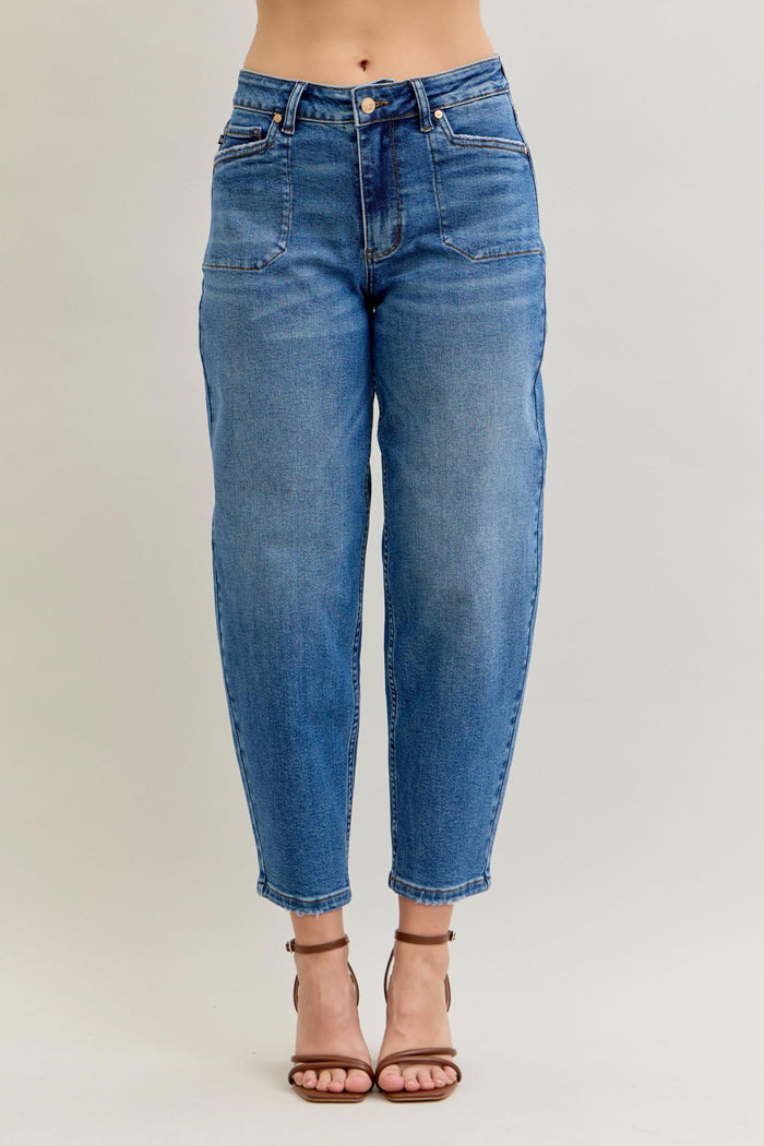 Judy Blue High Waist Classic Soft Barrel Stitch Thru Pocket Ankle Jeans