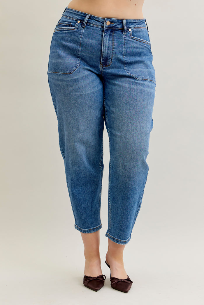 Judy Blue High Waist Classic Soft Barrel Stitch Thru Pocket Ankle Jeans