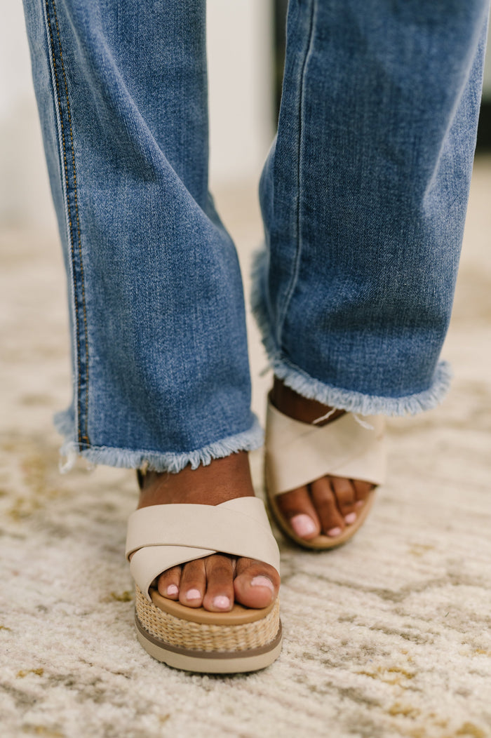 Judy Blue High Waist Distressed Bootcut Fray Hem Jeans