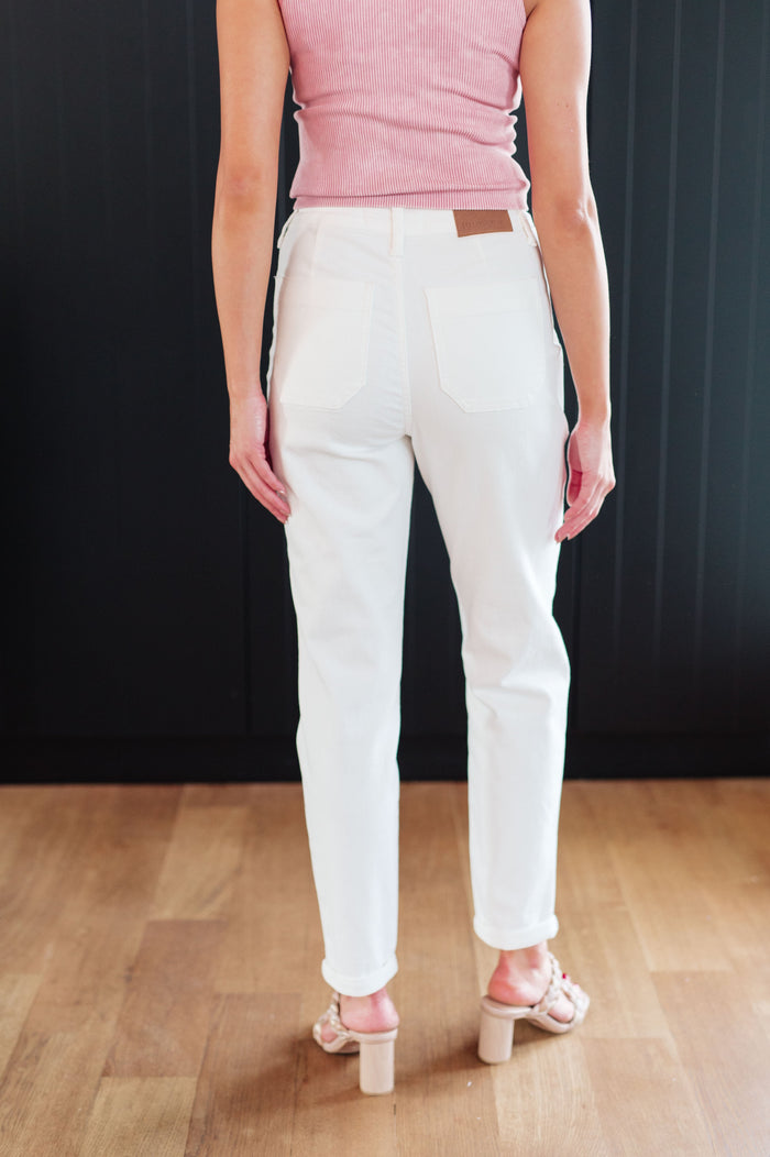 Judy Blue High Waist Drawstring Jogger Jeans in Ecru
