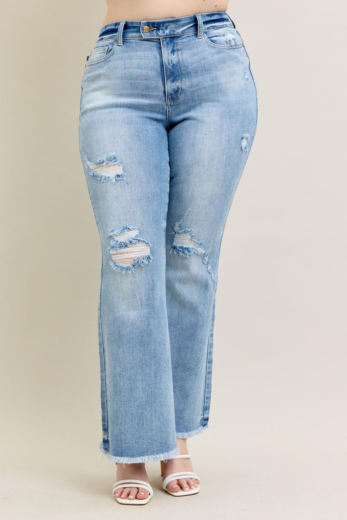 Judy Blue High Waist Fray Hem With Shield Pockets Flare Jeans Tall (33" Inseam)