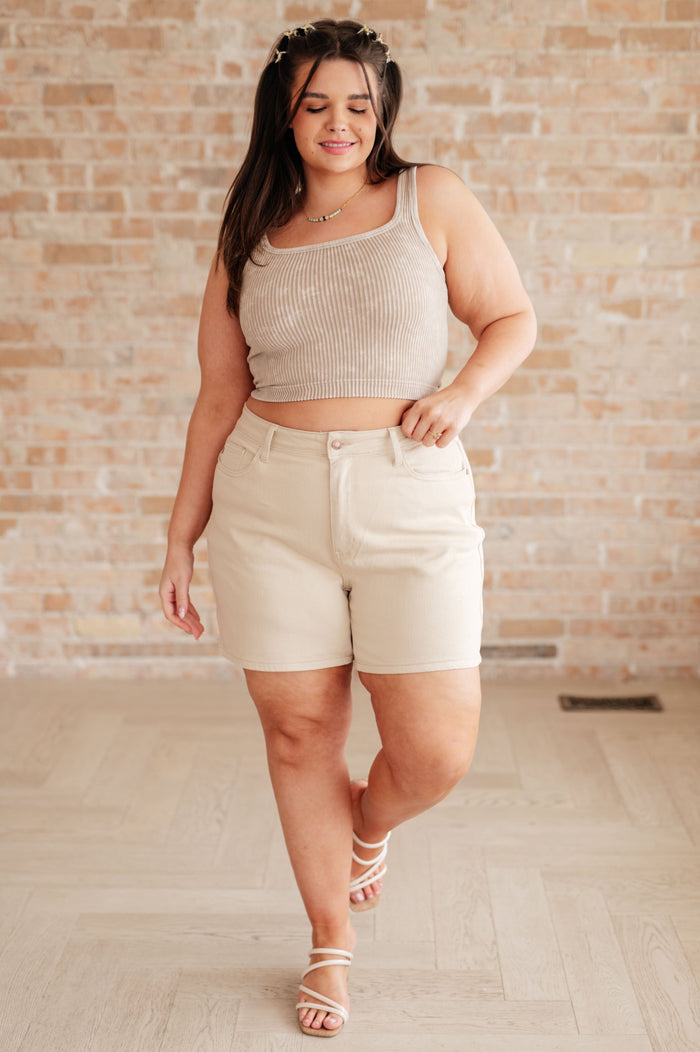 Judy Blue High Waist Garment Dyed Shorts in Bone