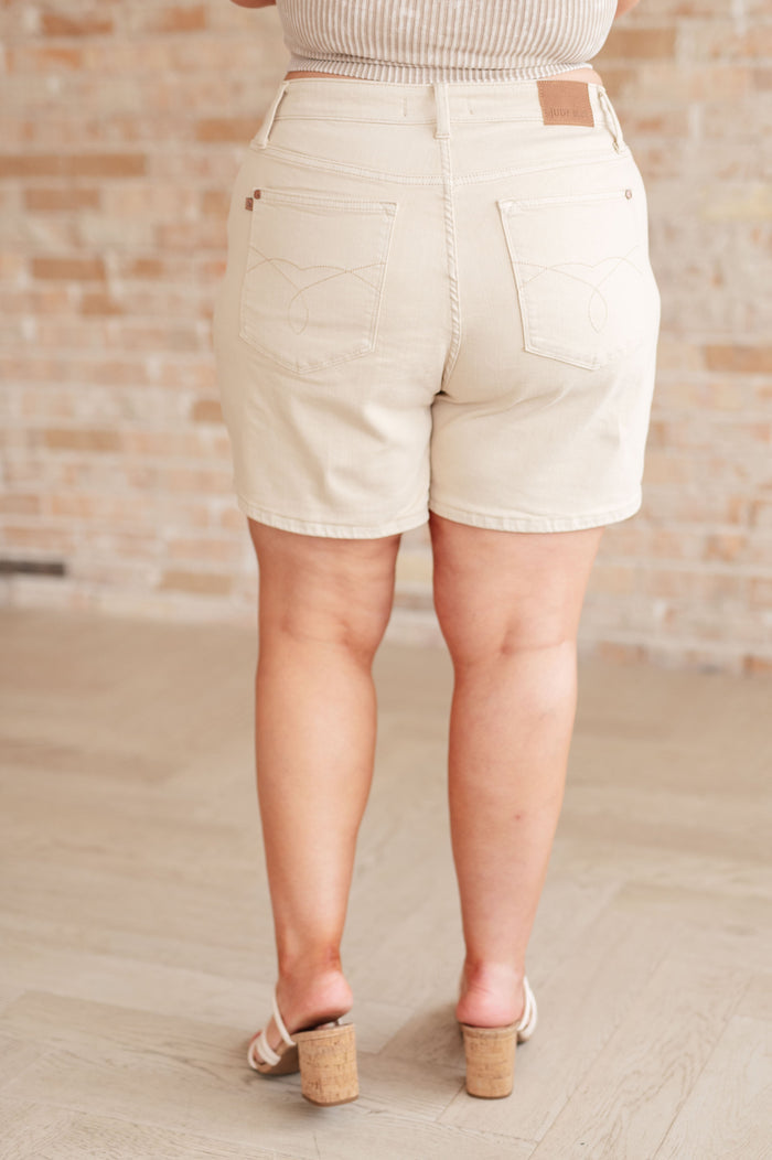 Judy Blue High Waist Garment Dyed Shorts in Bone