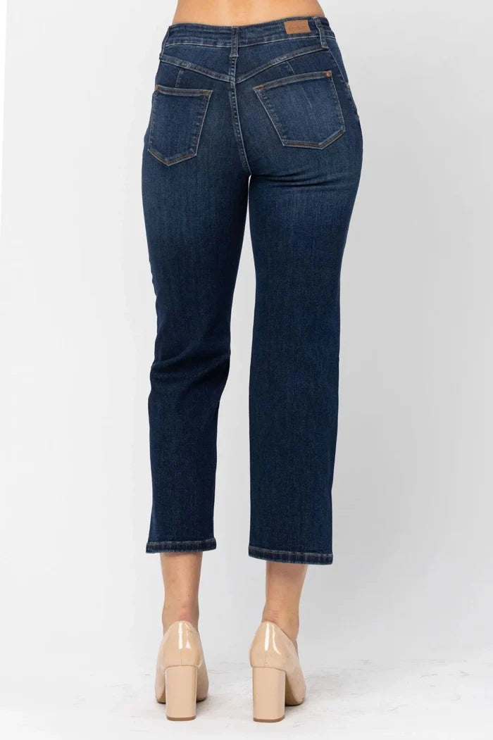 Judy Blue High Waist Straight Leg Cropped Jeans with side slits & Pocket Detail