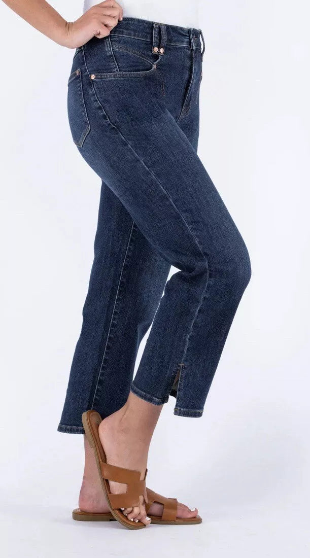 Judy Blue High Waist Straight Leg Cropped Jeans with side slits & Pocket Detail