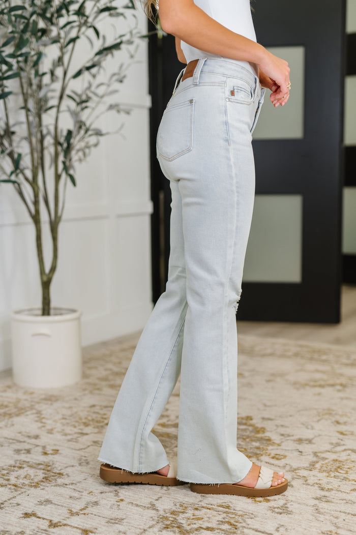 Judy Blue Mid Rise Destroy & Fray Hem Light Wash Bootcut