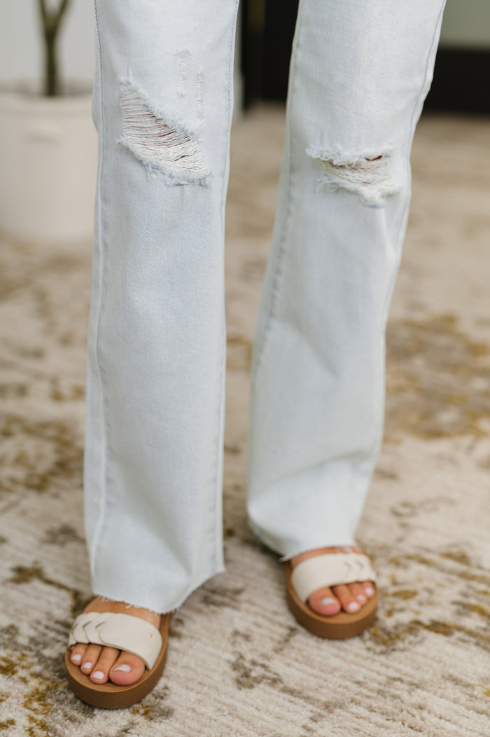 Judy Blue Mid Rise Destroy & Fray Hem Light Wash Bootcut