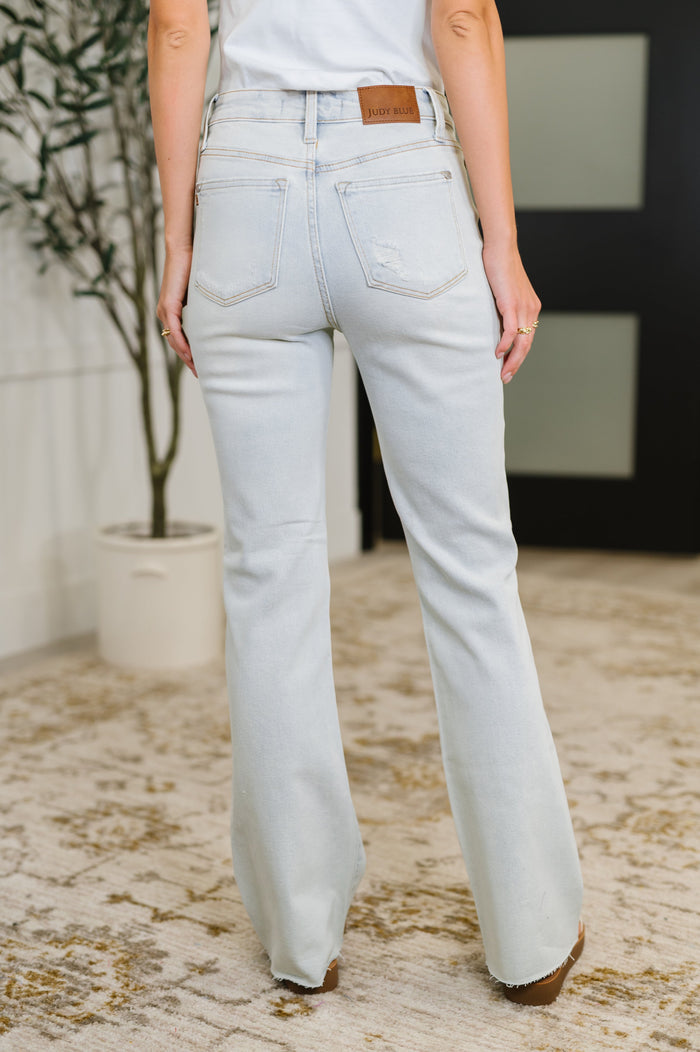 Judy Blue Mid Rise Destroy & Fray Hem Light Wash Bootcut