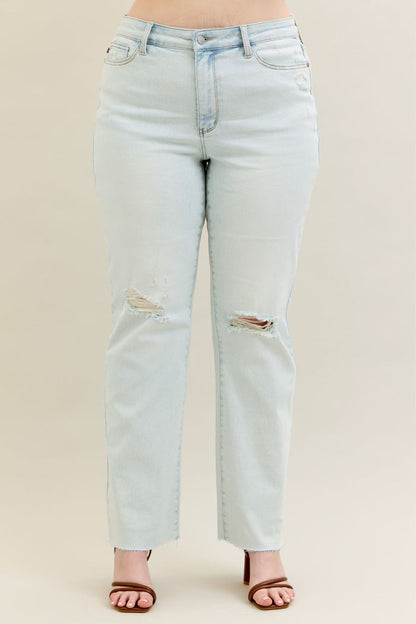 Judy Blue Mid Rise Destroy & Fray Hem Light Wash Bootcut
