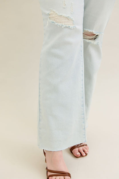 Judy Blue Mid Rise Destroy & Fray Hem Light Wash Bootcut