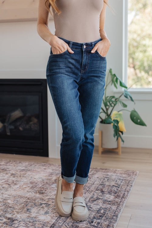 Judy Blue Mid Rise Slim Fit Dark Wash Cuffed Jeans