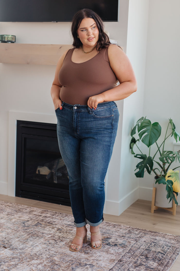 Judy Blue Mid Rise Slim Fit Dark Wash Cuffed Jeans