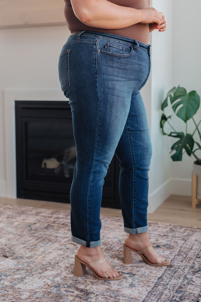 Judy Blue Mid Rise Slim Fit Dark Wash Cuffed Jeans