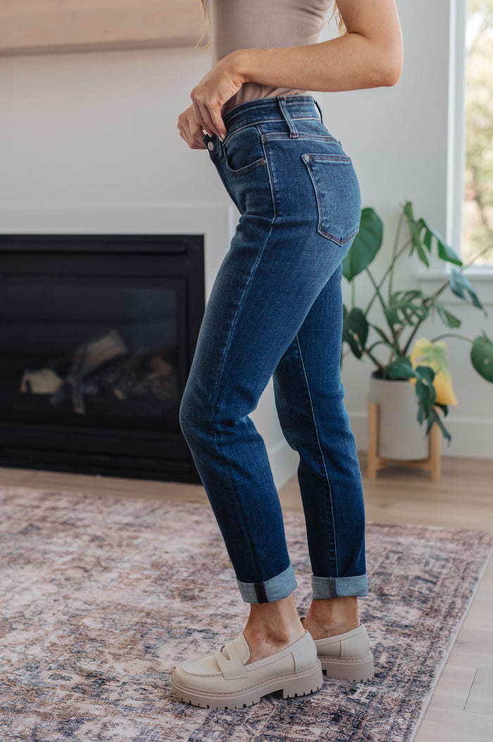 Judy Blue Mid Rise Slim Fit Dark Wash Cuffed Jeans