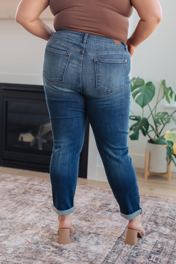 Judy Blue Mid Rise Slim Fit Dark Wash Cuffed Jeans