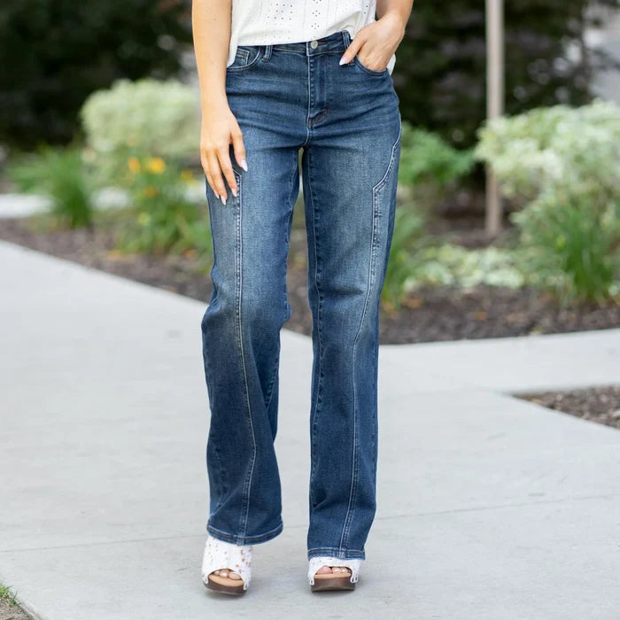 Judy Blue Mid Rise Western Seam Detail Straight Leg Jeans