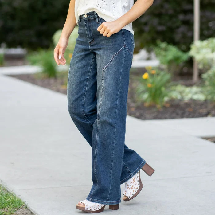 Judy Blue Mid Rise Western Seam Detail Straight Leg Jeans