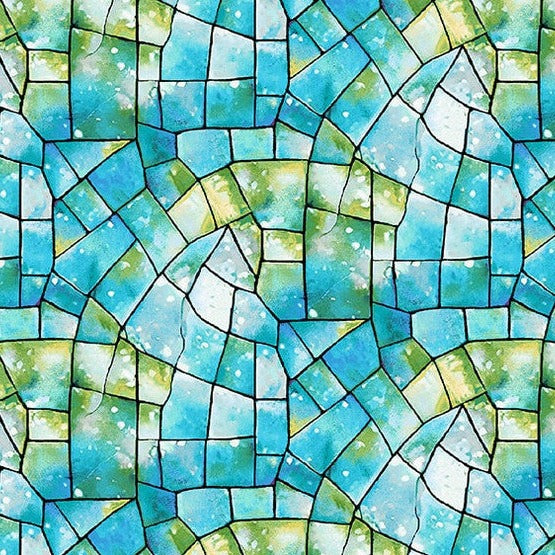 Kaleidoscope Turquoise/Green - 108" Wide Backing Fabric - 2178-76 - 2 YARD CUT - Henry Glass Fabrics Henry Glass
