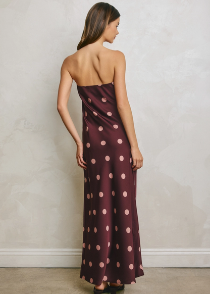 Kelsie Strapless Polka Dot Maxi Dress - Plum & Blush